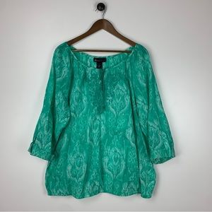 Lane Bryant Women's Green Blouse Size 16 Tassel Boho Peasant Elastic Hem
